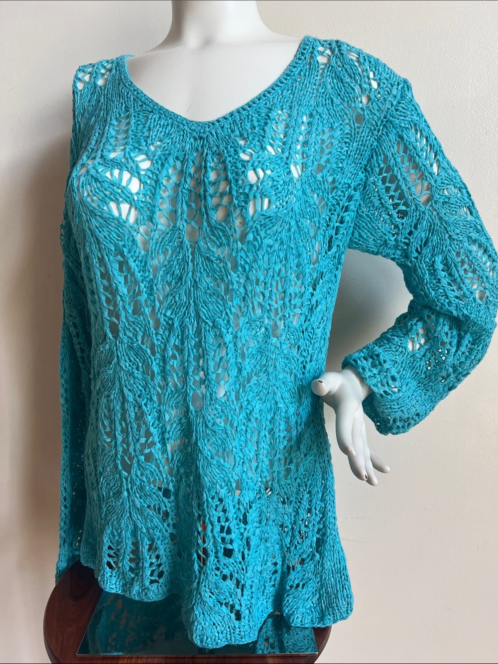 Coldwater Creek Turquoise Open-Knit Sweater